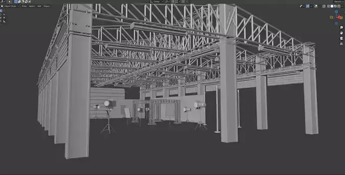 warehouse with studio lights setup  Low-poly 3D model