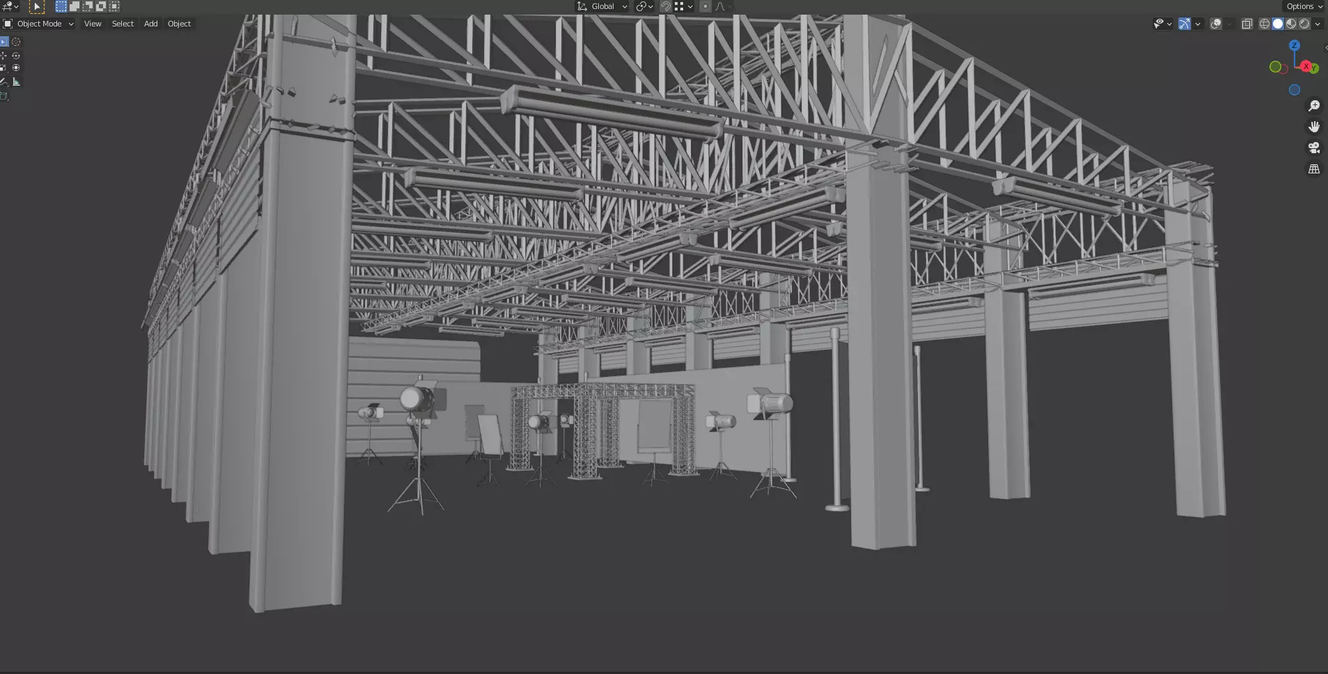 warehouse with studio lights setup Low-poly 3D model