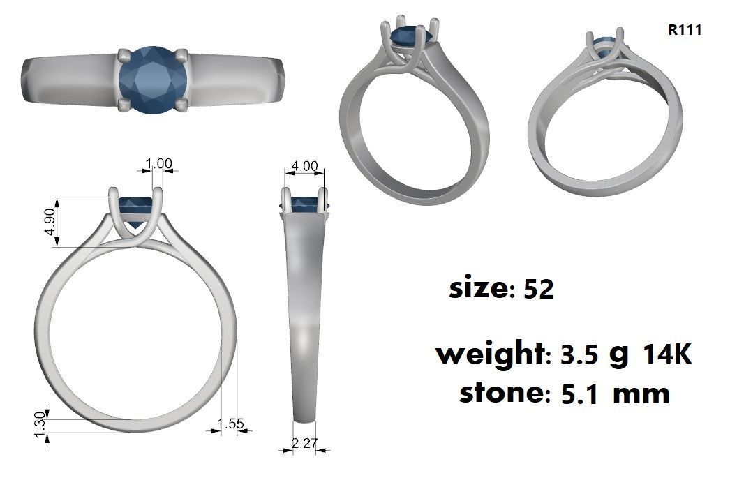 Round Diamond Engagement Ring 3D print model_1