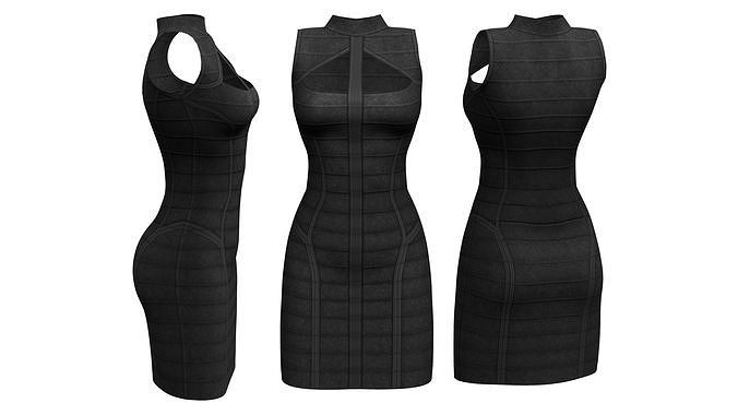 Short Skirt Chest Cutout High Round Neck Sleeveless Black Dress Low-poly 3D model