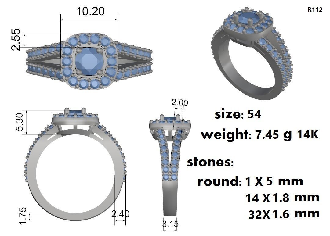 Halo Engagement Ring 3D print model_1