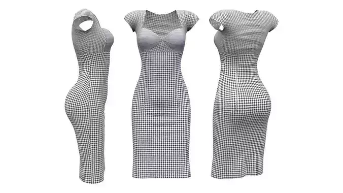 Black and White Diamond Print Deep Cleavage Dress