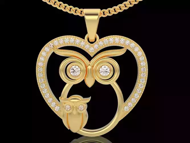 Fantasy Owl pendant gold printable 3D model