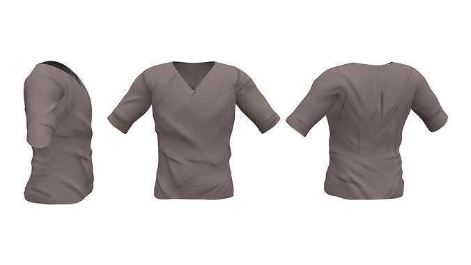 Male Loose V-Neck TShirt Low-poly 3D model