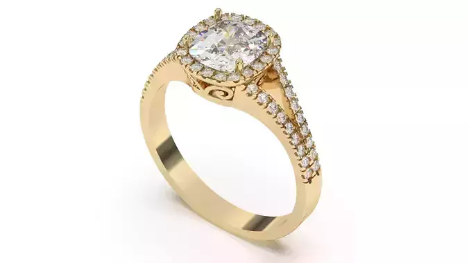 Retro Cushion Halo Engagement Ring   3D print model