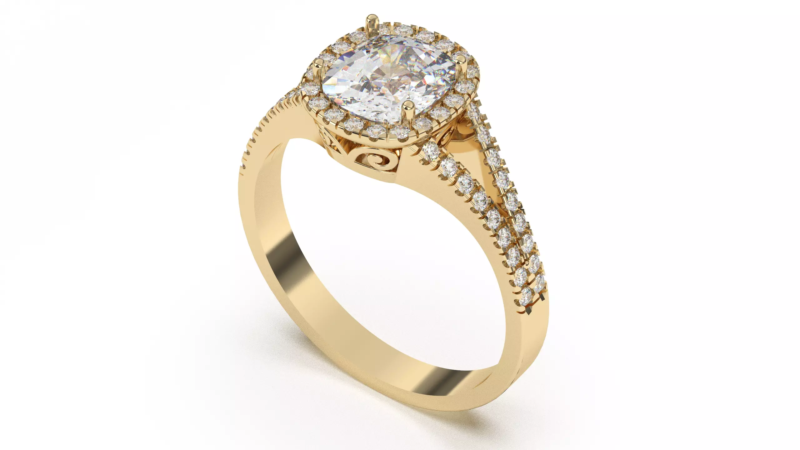 Retro Cushion Halo Engagement Ring 3D print model