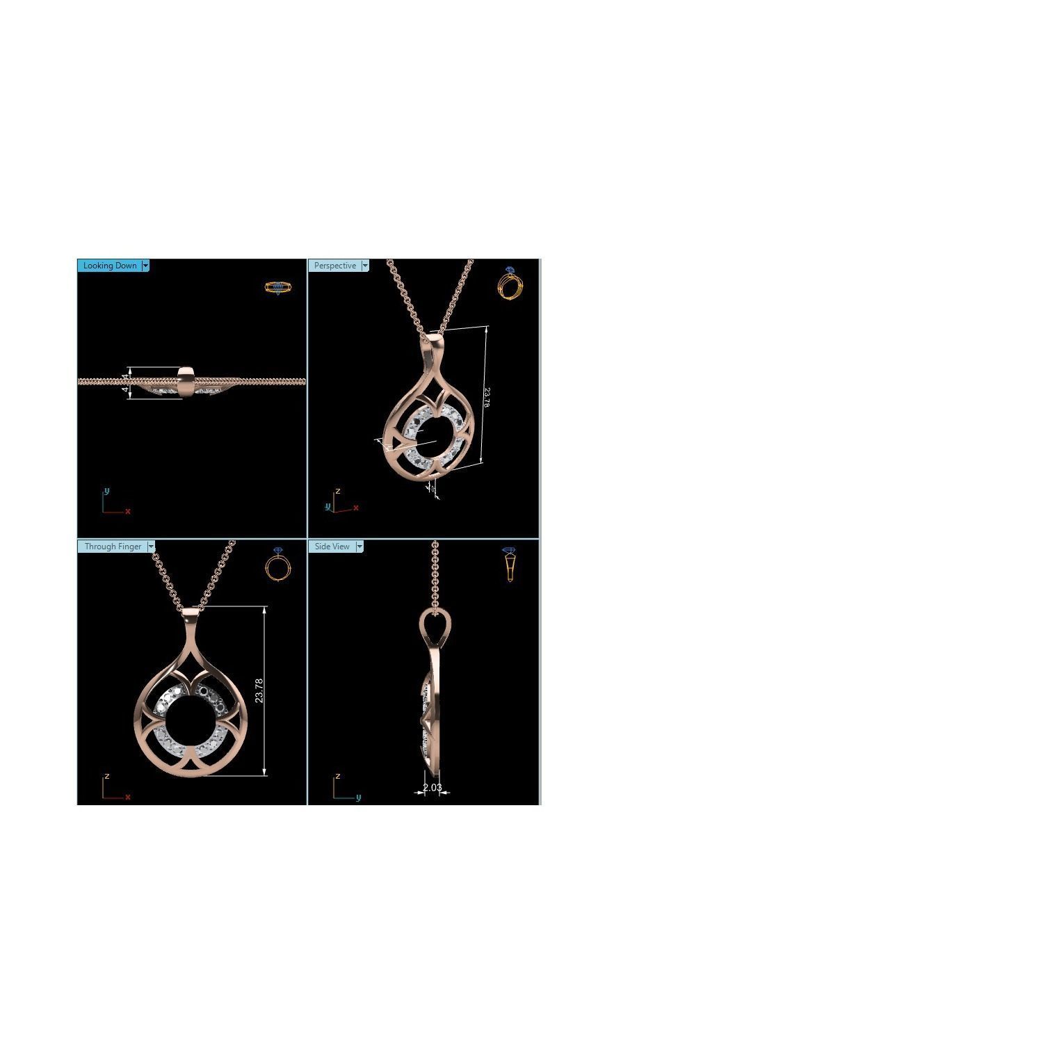 Pendant rose gold diamond 3D print model_7