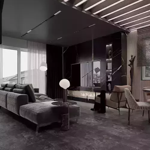 Loft House Black  Ambient Interior Design 3D Scene