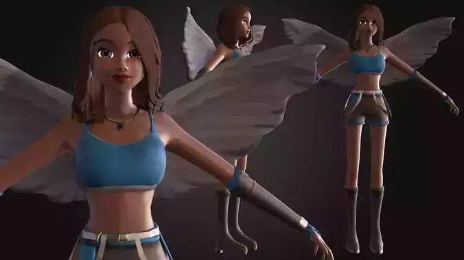 young woman with blue clothes and wings