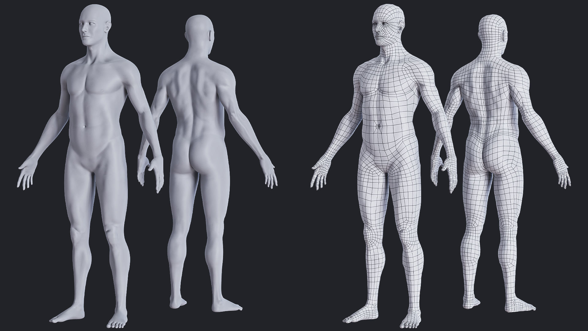 Low poly human base mesh with uv Low-poly 3D model_7
