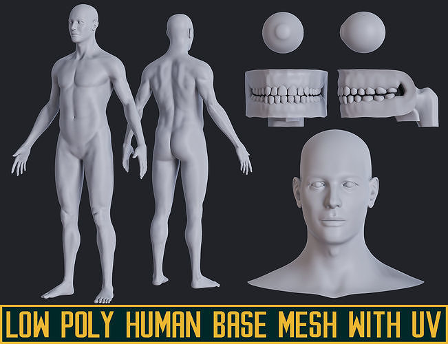 Low poly human base mesh with uv Low-poly 3D model