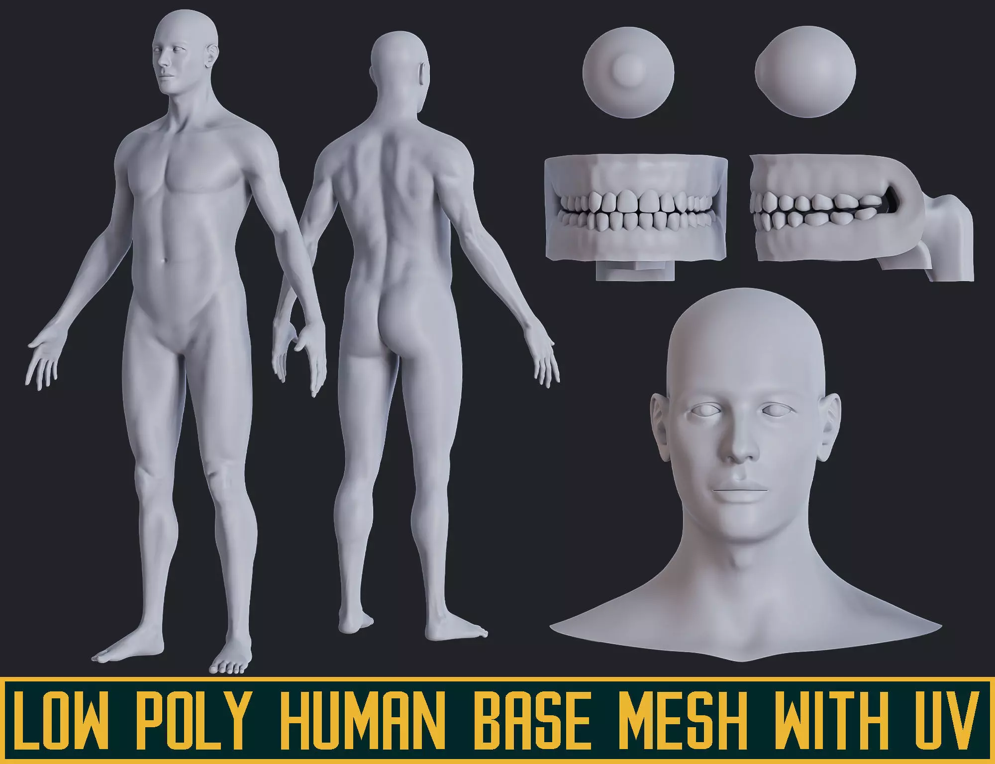 Low poly human base mesh with uv Low-poly 3D model_0