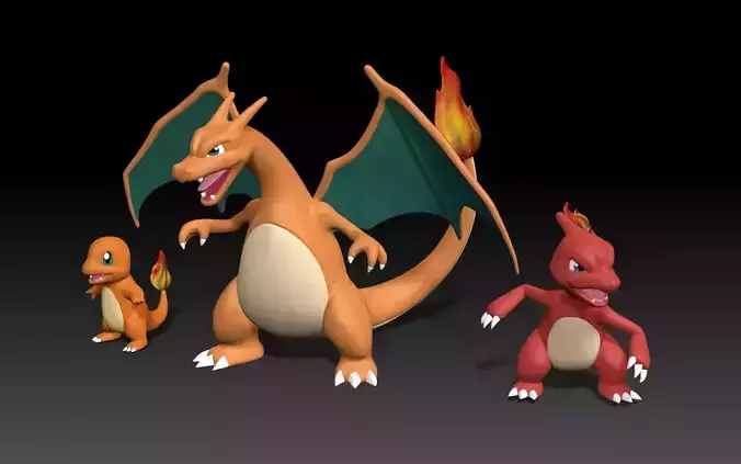 Pokemon Charizard  Charmeleon  Charmander 3D Print model 3D print model