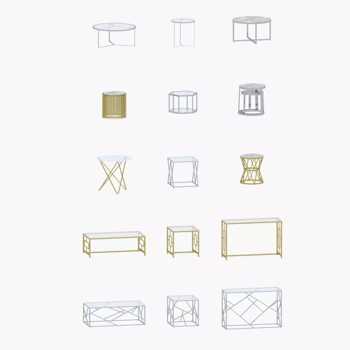 Collection of 15 metal tables  3D model_0