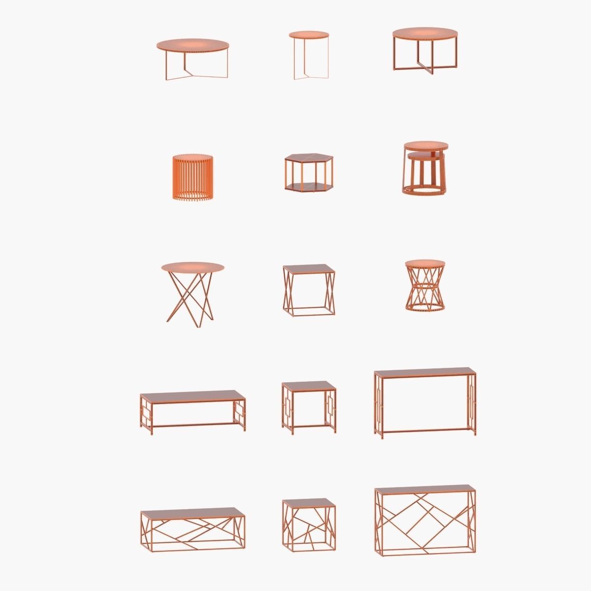 Collection of 15 metal tables  3D model_1
