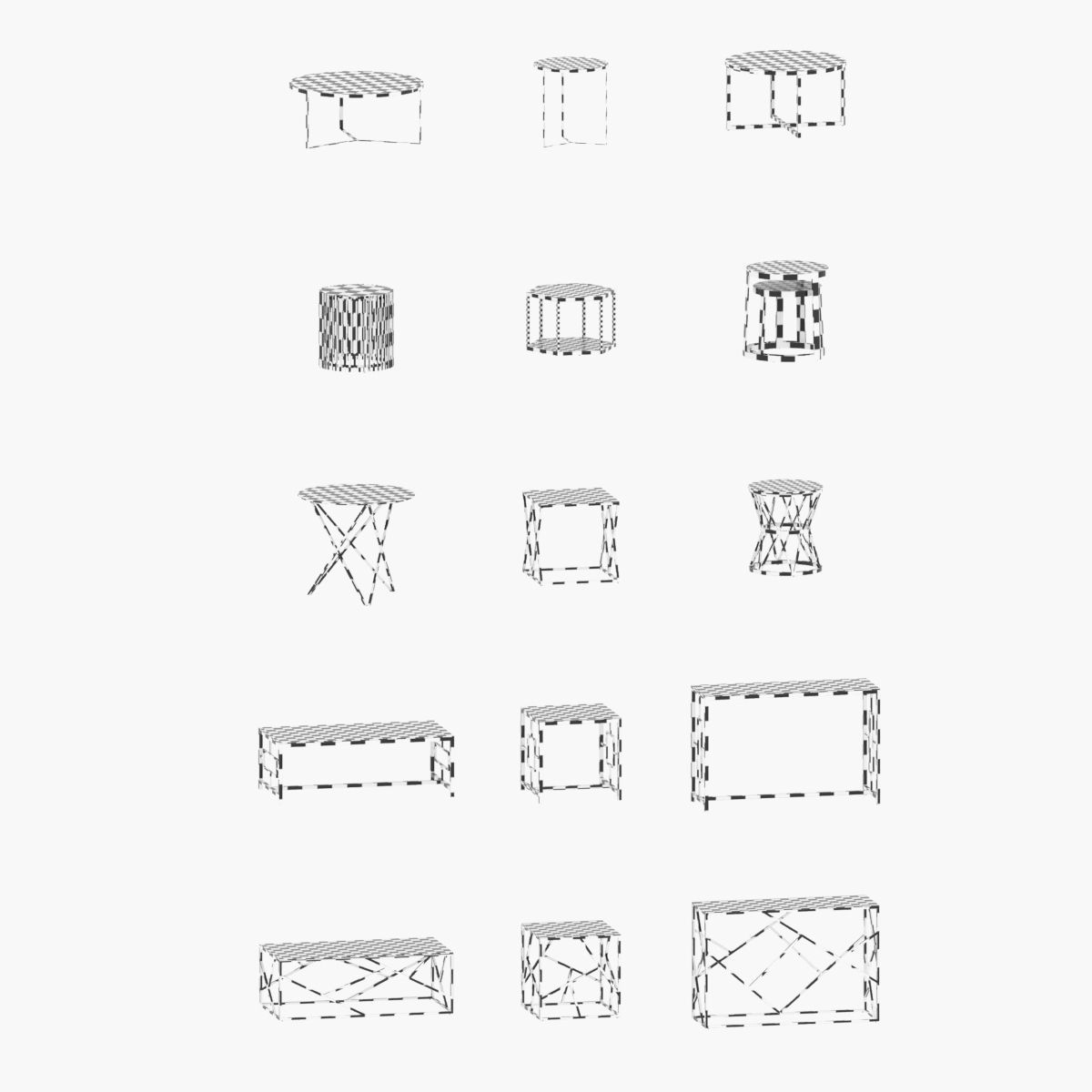 Collection of 15 metal tables  3D model_2