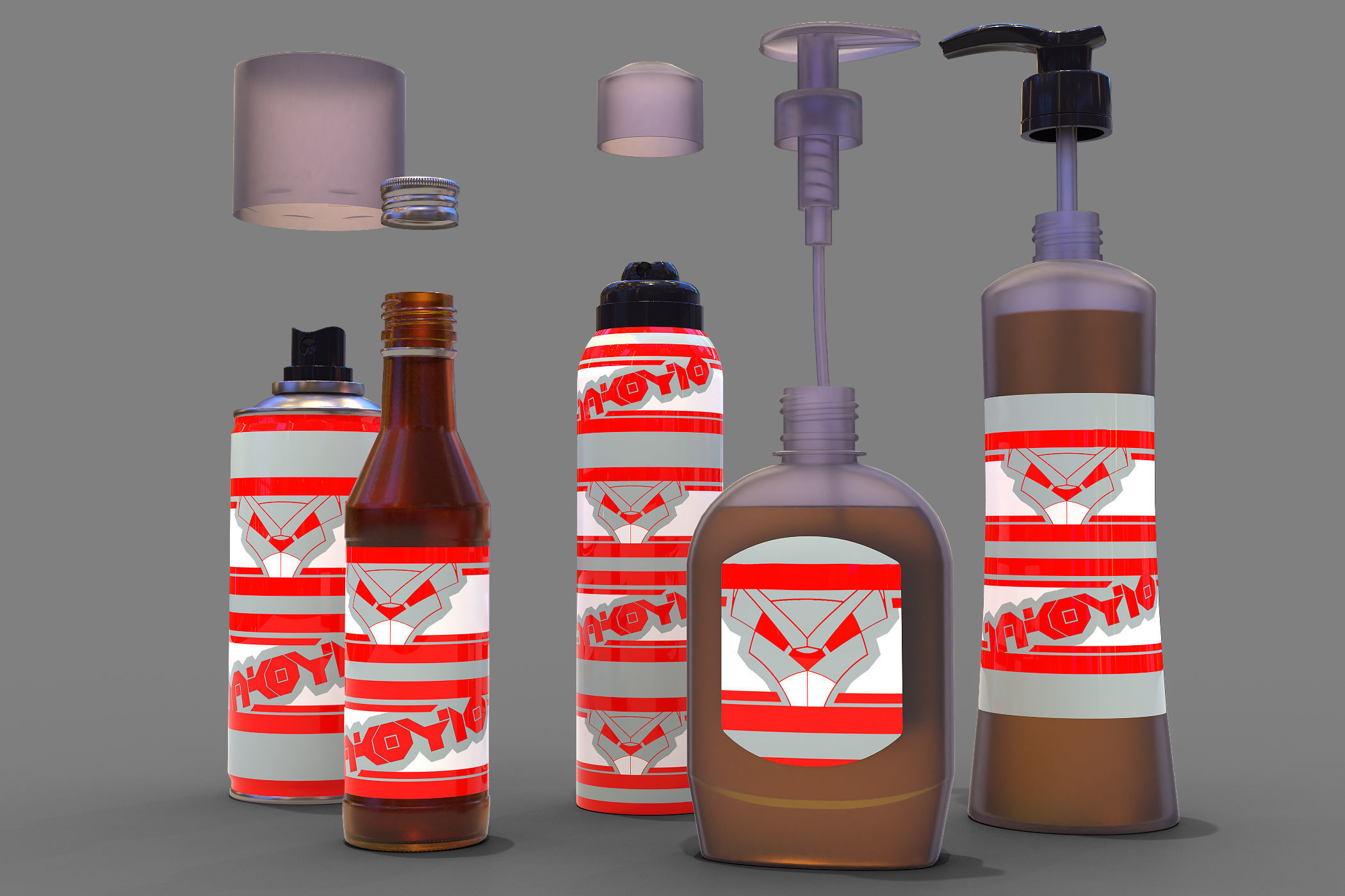 Bottles and cans Low-poly 3D model_7