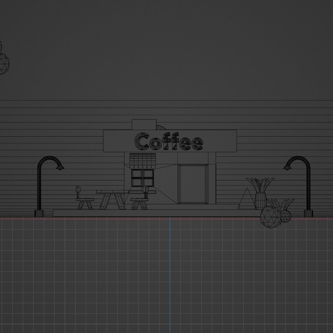 3D Coffee shop made in blender Low-poly 3D model_1