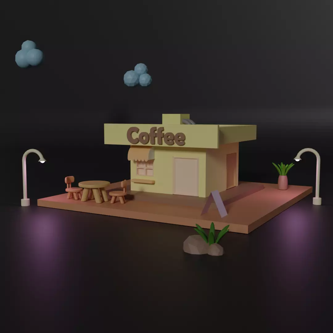3D Coffee shop made in blender Low-poly 3D model_0