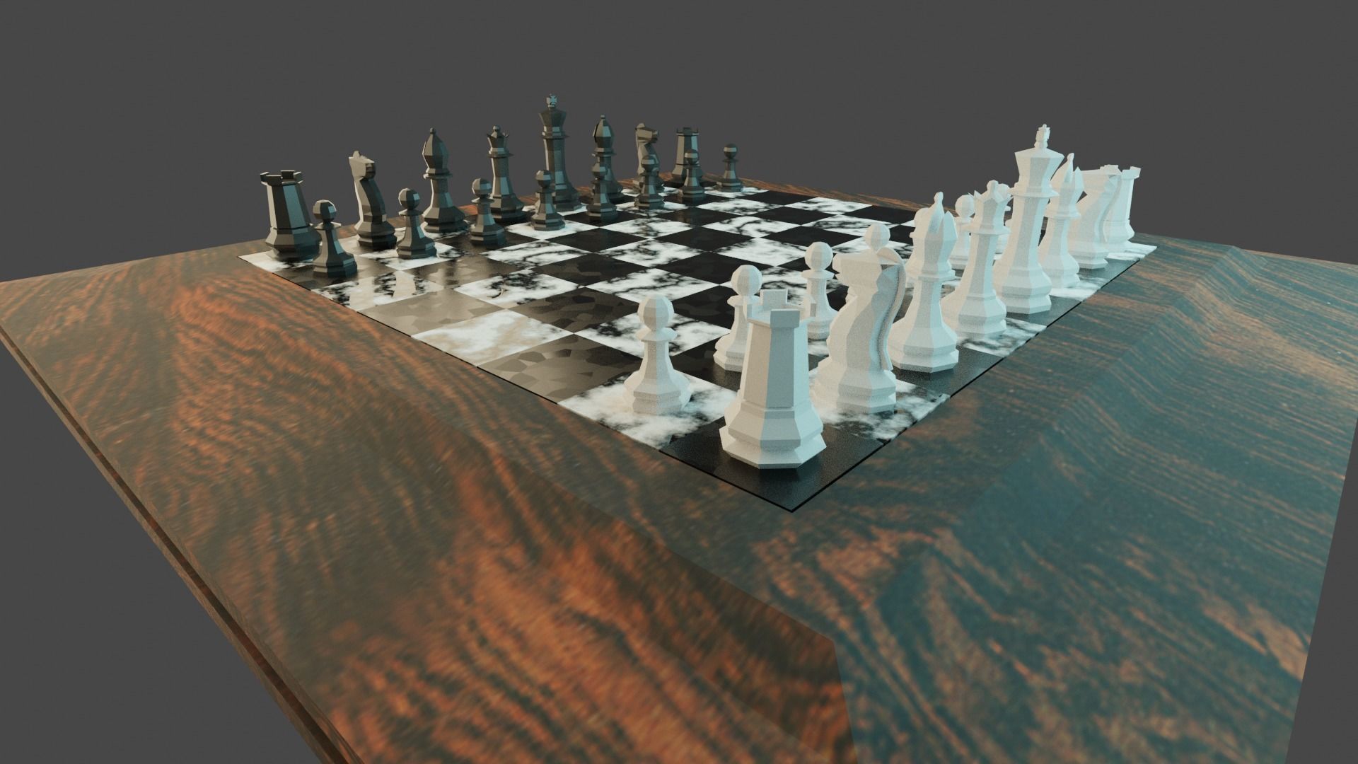 Chess Set board with pieces Free low-poly 3D model_2