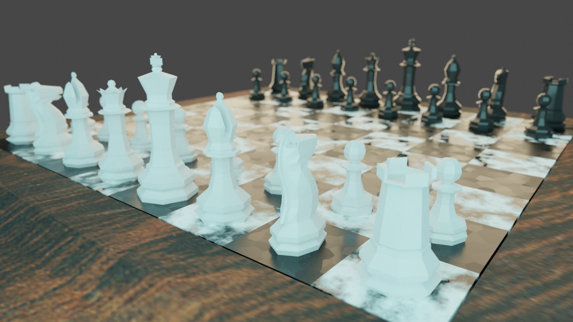 Chess Set board with pieces Free low-poly 3D model_1