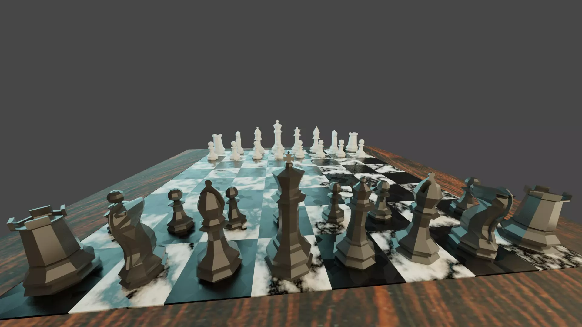 Chess Set board with pieces Free low-poly 3D model_0