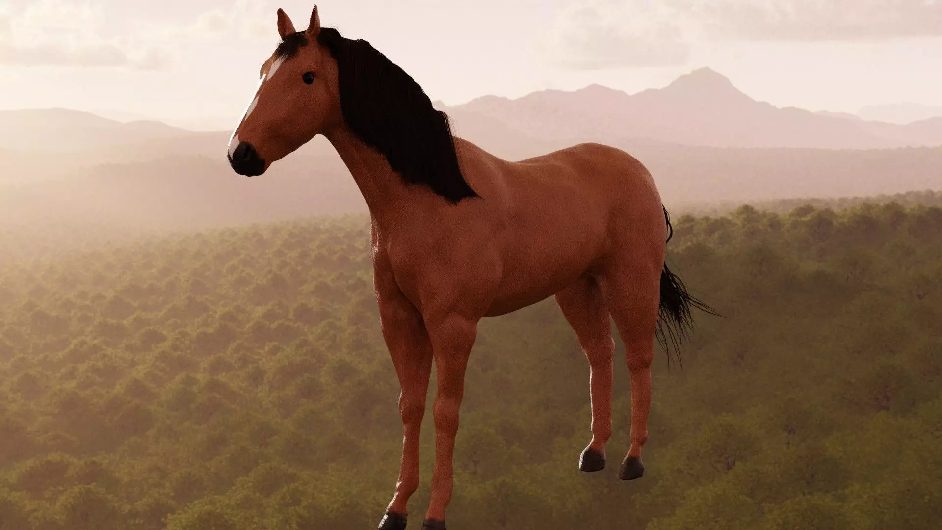 Horse in forest Low-poly 3D model_0