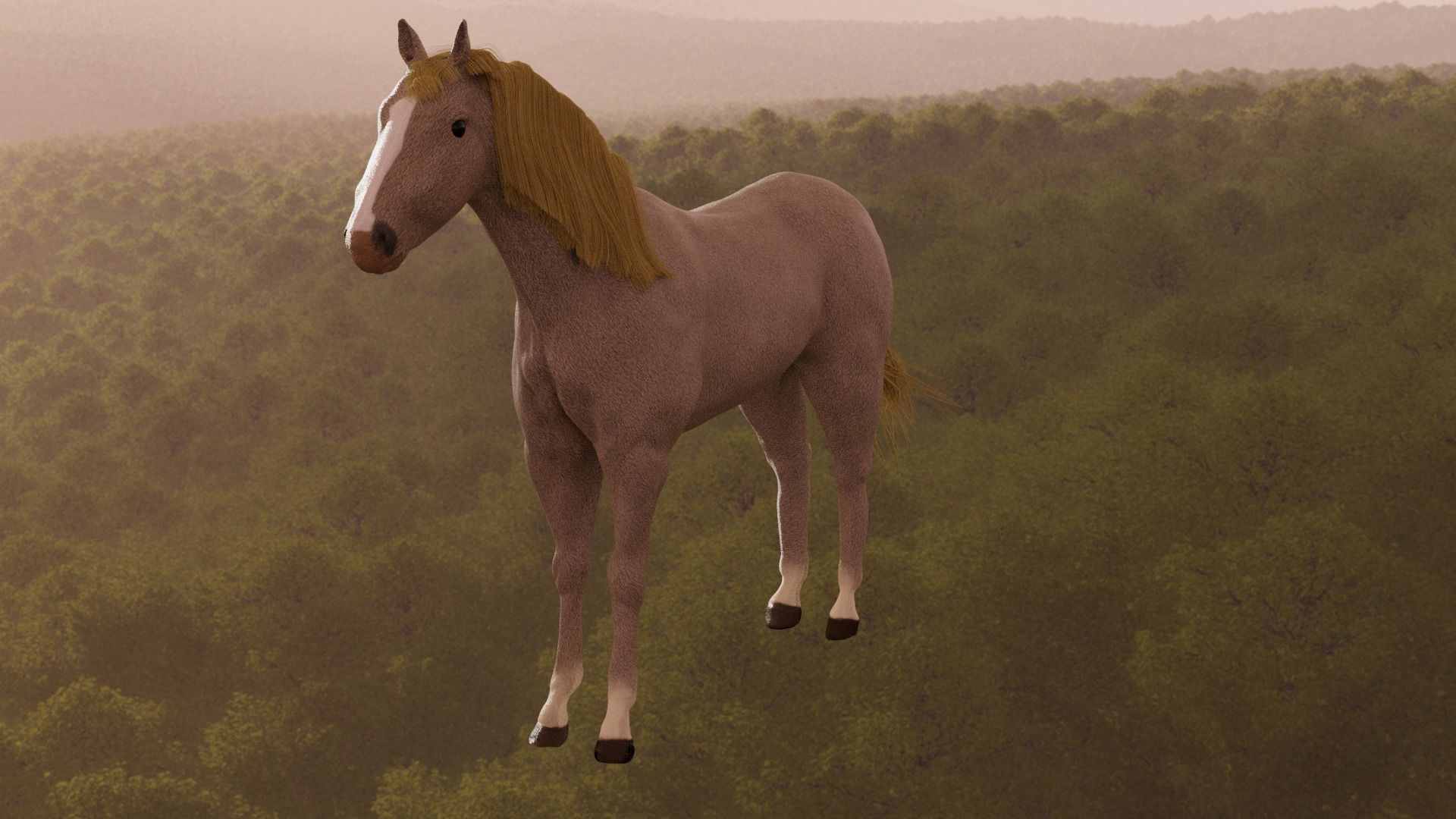 Horse in forest Low-poly 3D model_4