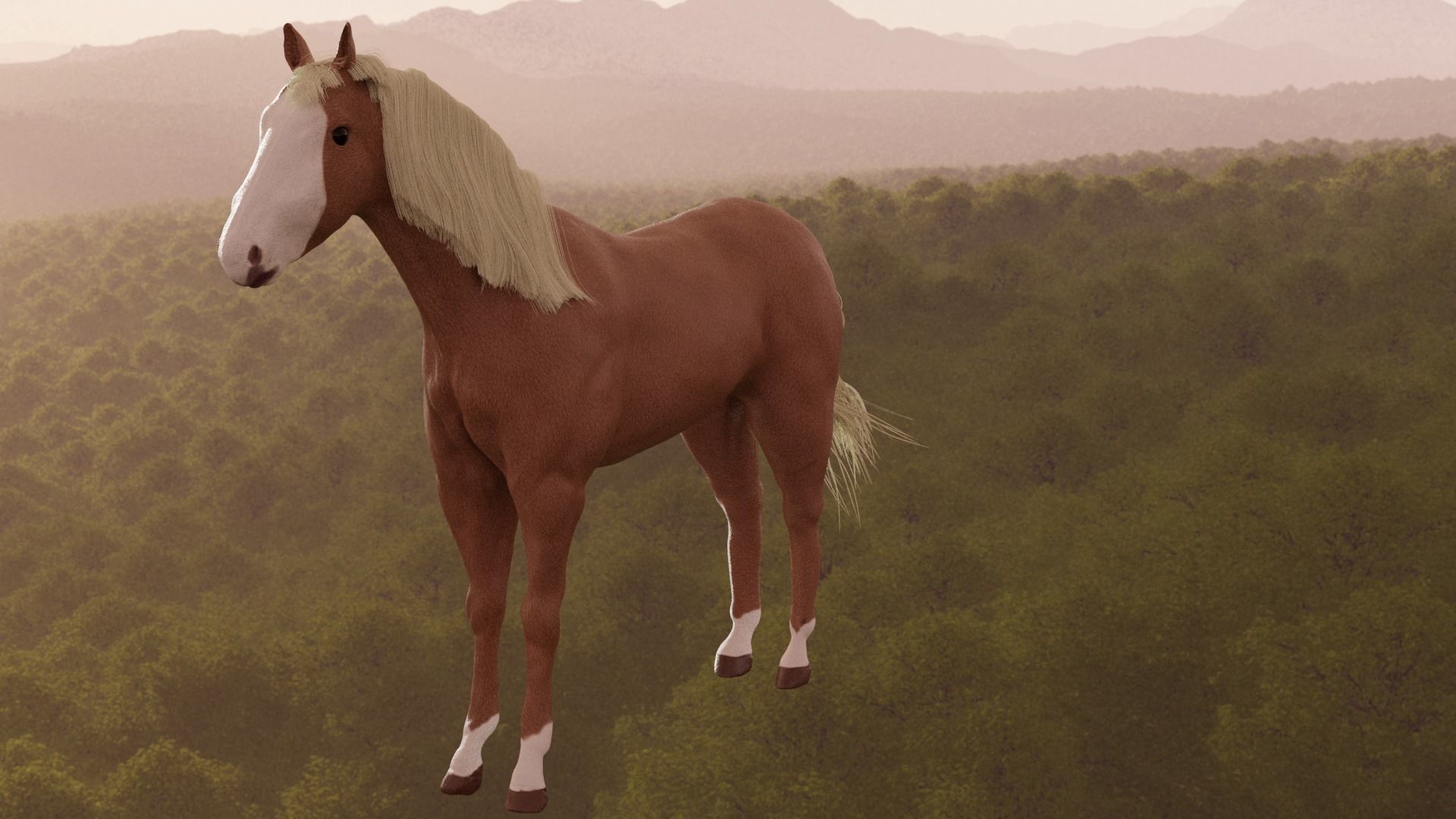 Horse in forest Low-poly 3D model_3
