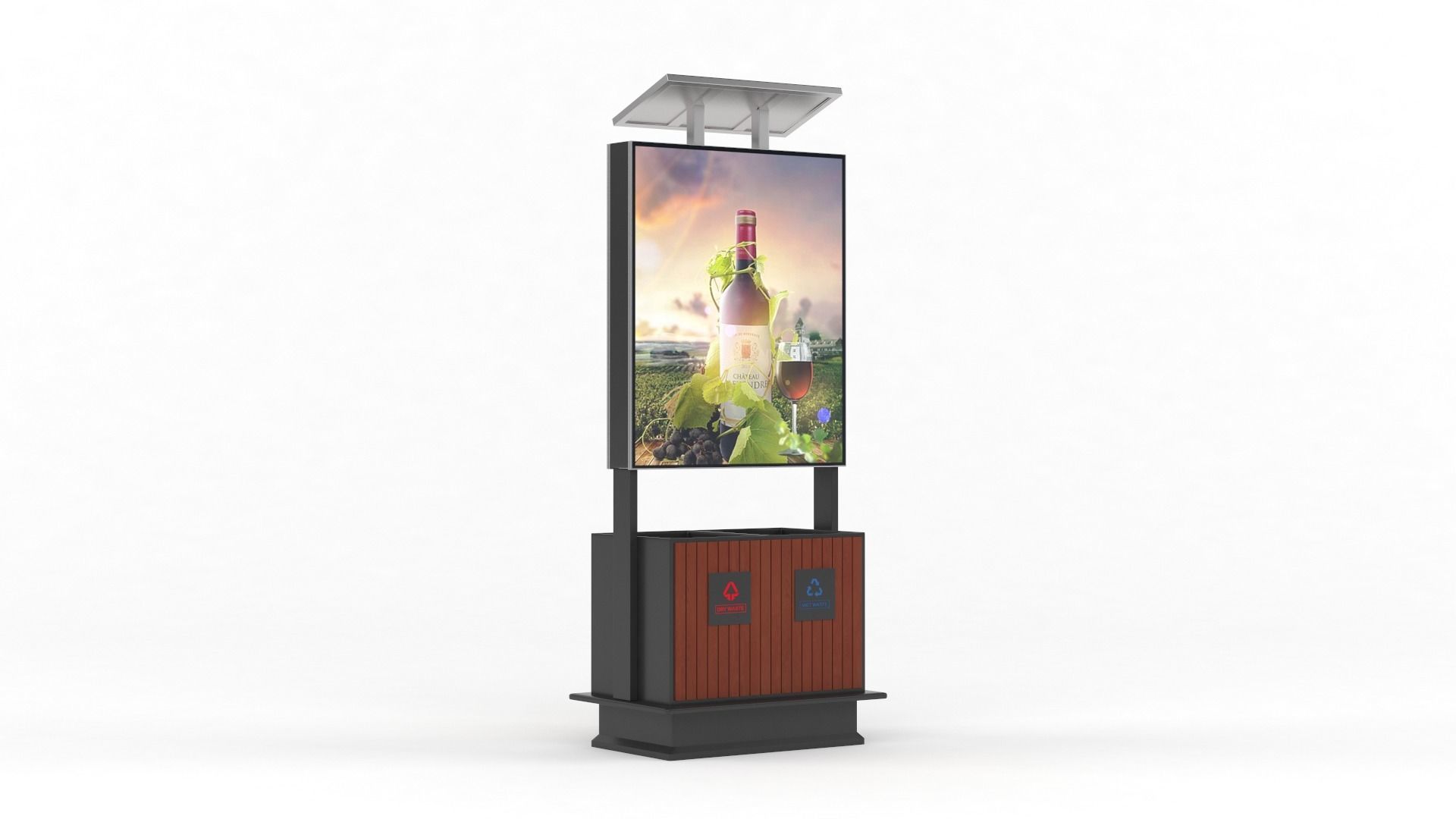 Outdoor Advertising Light Box with Trash Bin 3D model_4