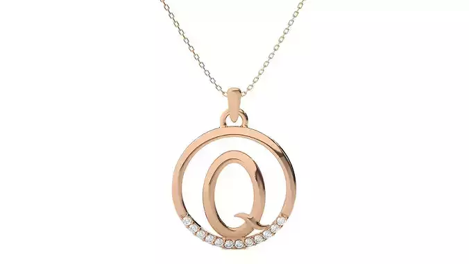 Letter Alphabet-Q pendant 3dm render detail  3D print model