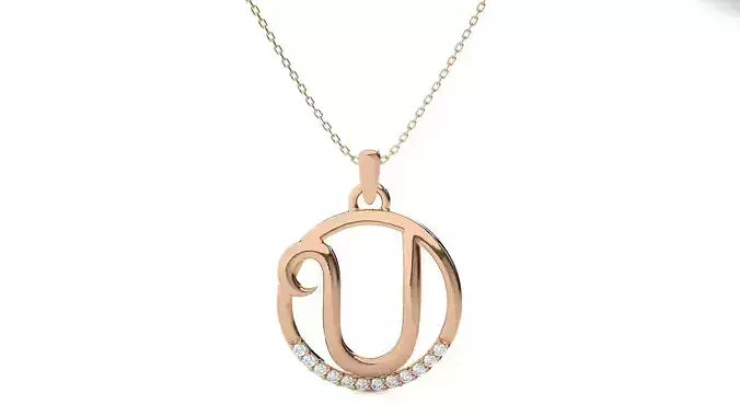 Letter Alphabet-U pendant 3dm render detail 