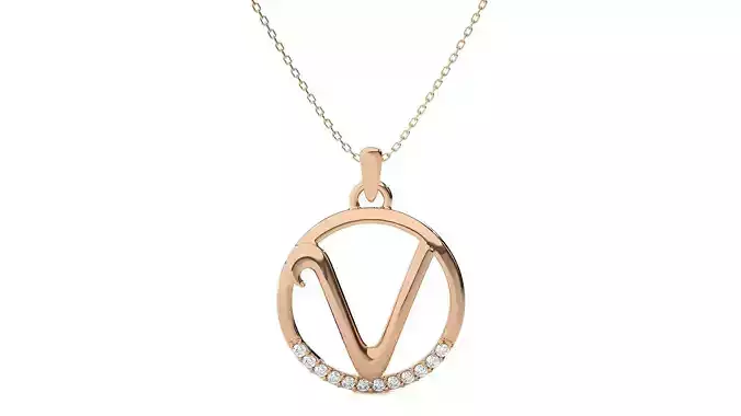 Letter Alphabet-V pendant 3dm render detail 