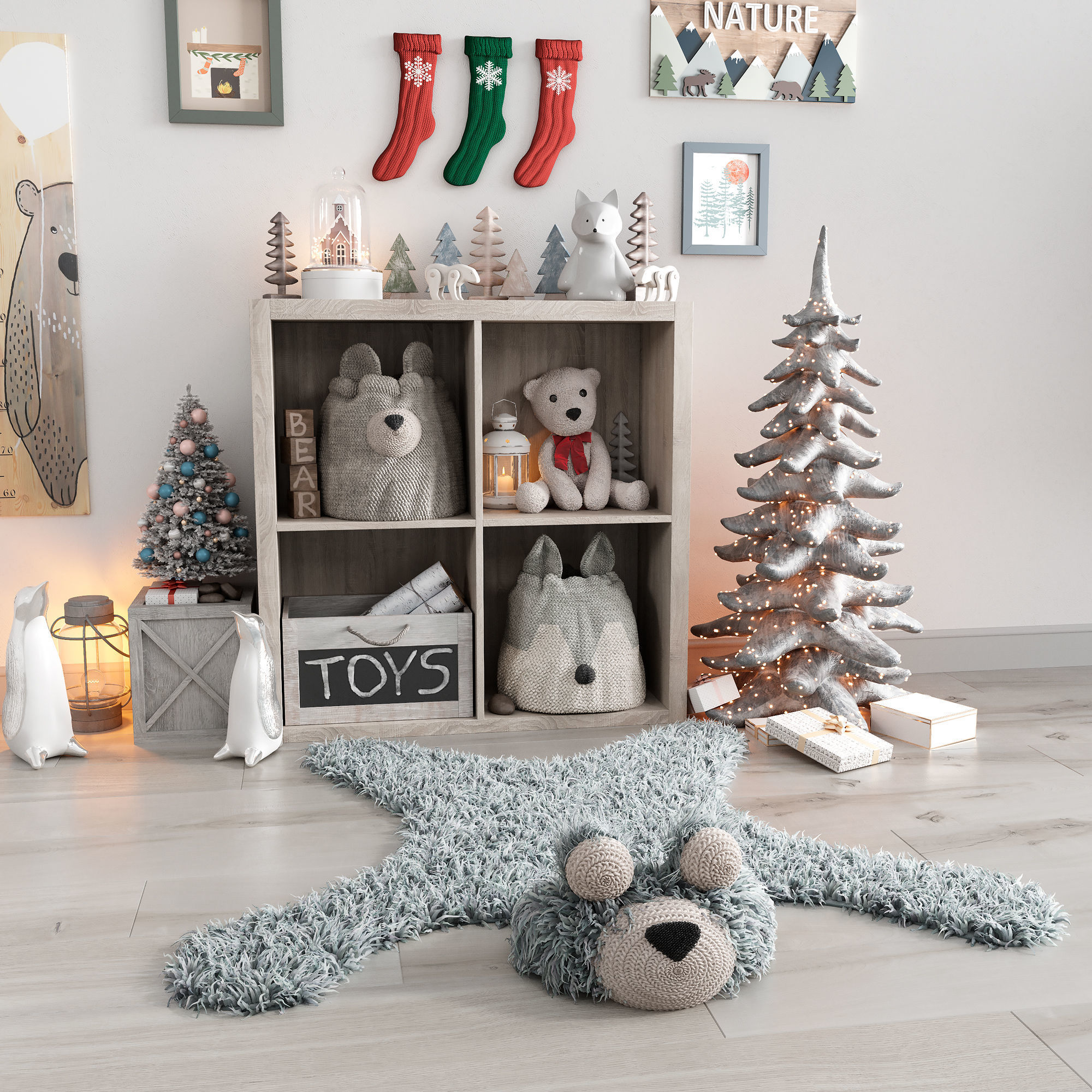 Christmas and New Year decor set for nursery 3D model_2