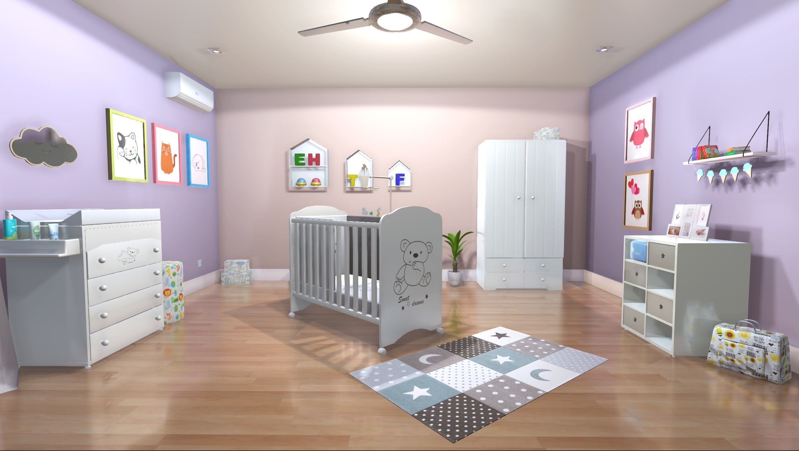 Baby nursery Low-poly 3D model_1