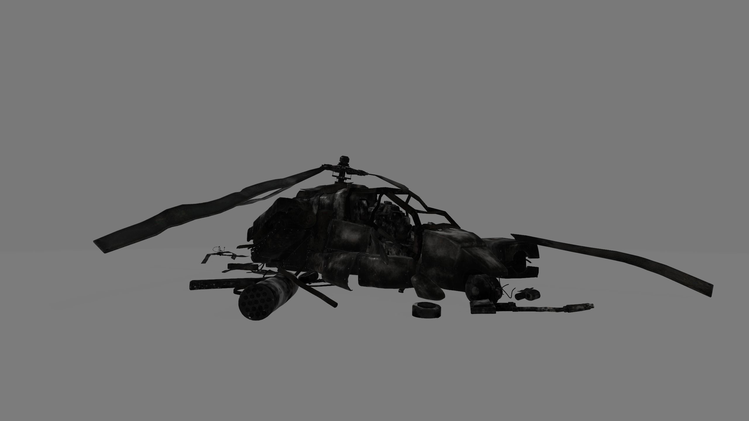 crashed helicopter Low-poly 3D model_2