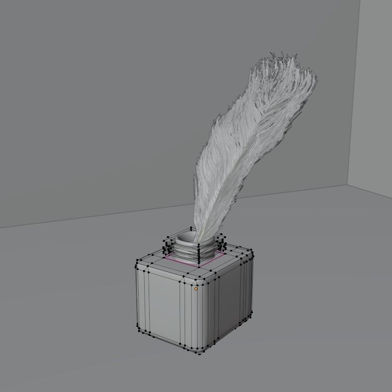 Inkwell with feather Free low-poly 3D model_2