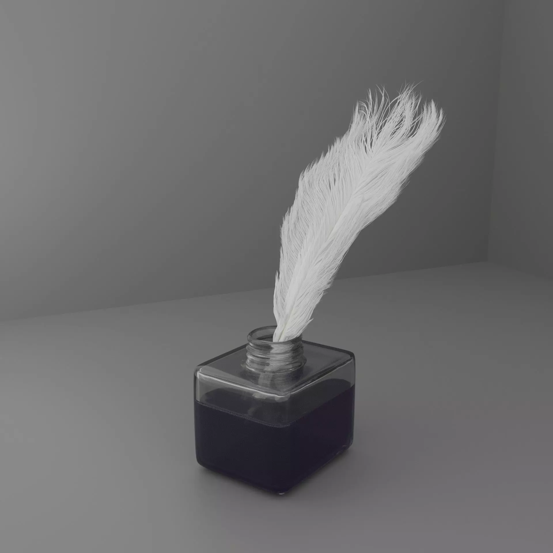 Inkwell with feather Free low-poly 3D model_0