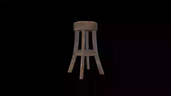 Wooden Stool Low-poly 3D model