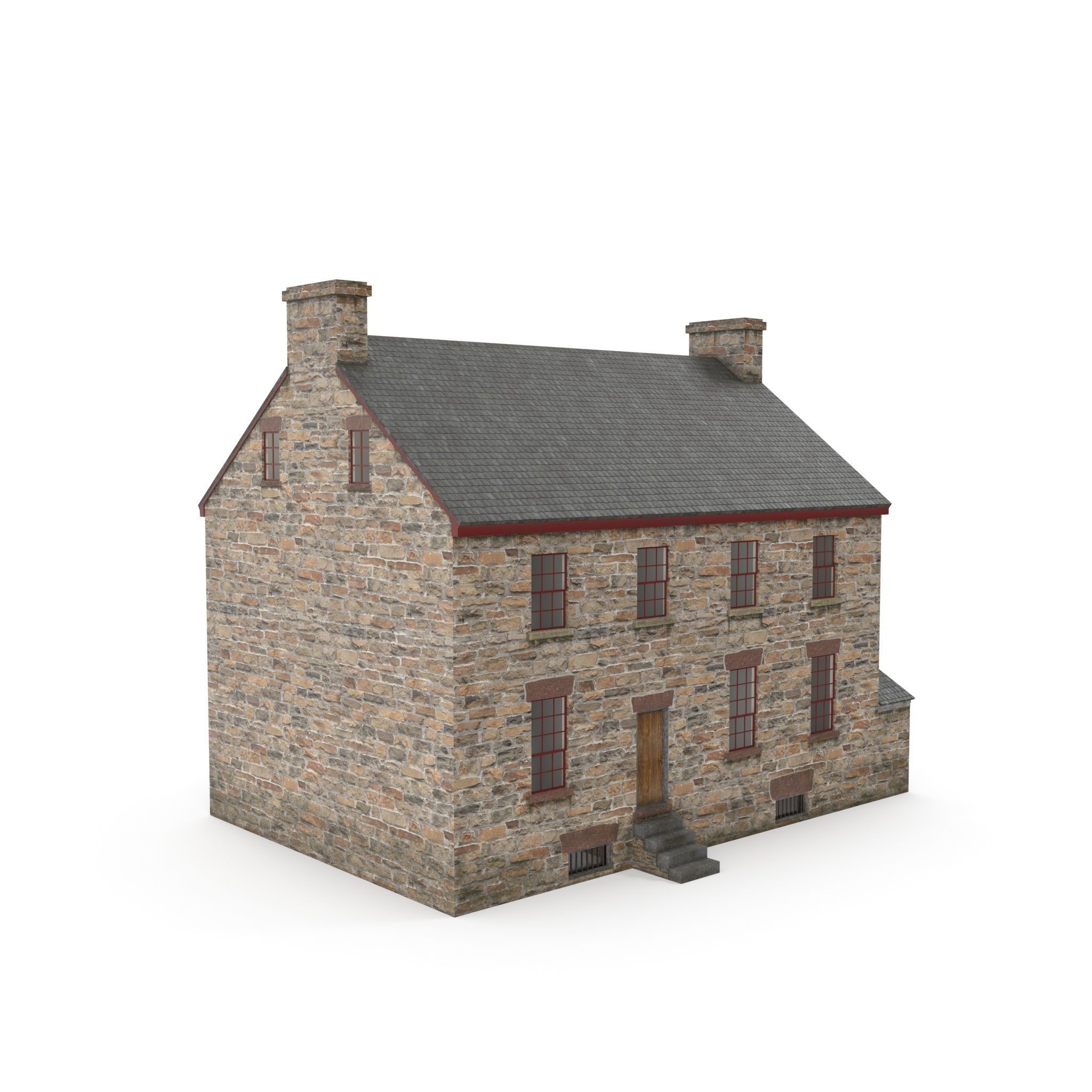 Stone house Low-poly 3D model_4