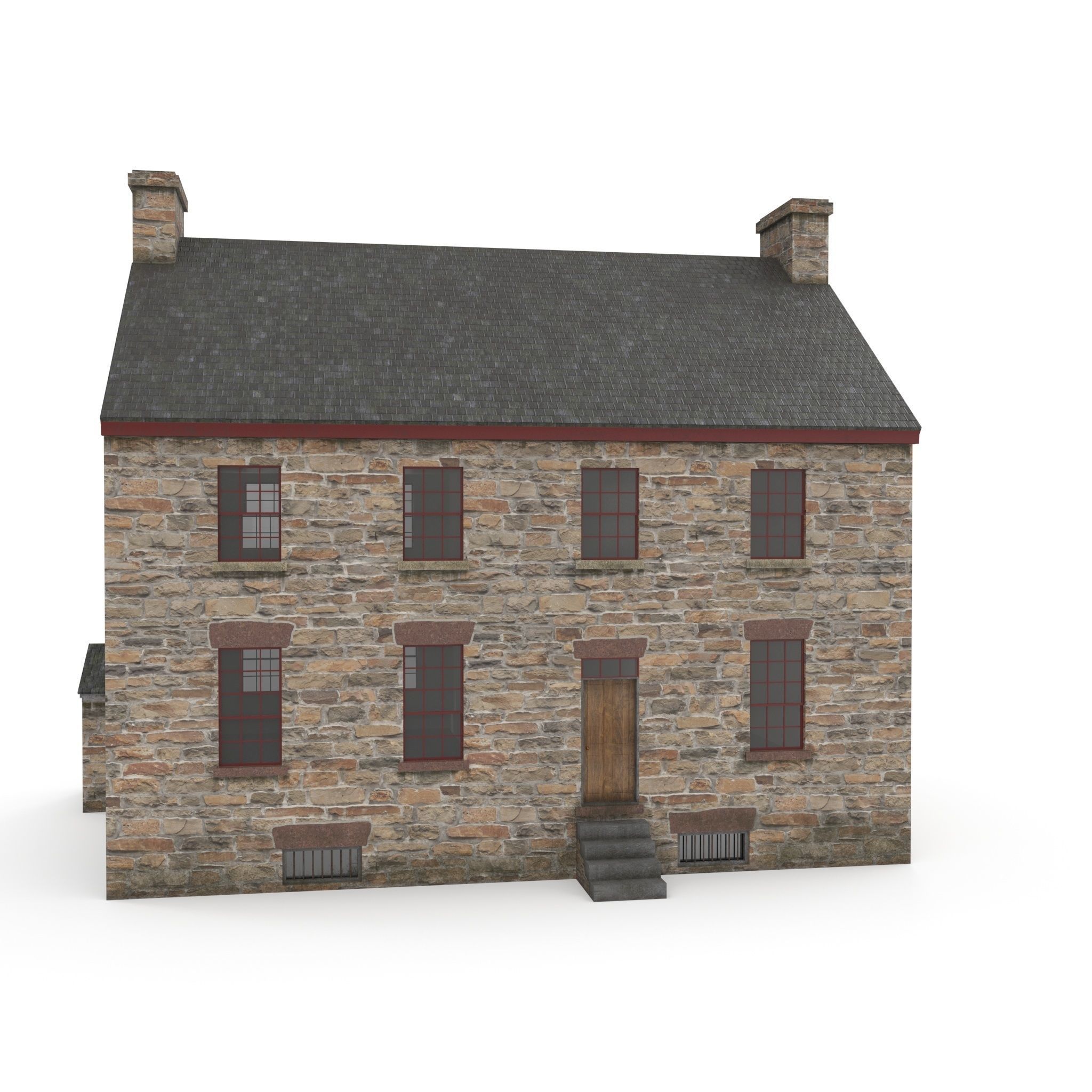 Stone house Low-poly 3D model_2