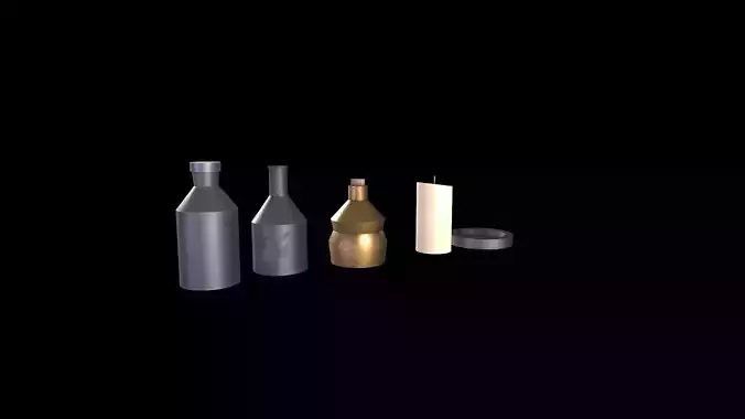 Beverage Bottle and Candle Low-poly 3D model