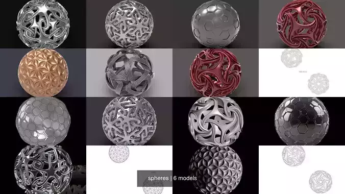 spheres silver ball with intricate design 3D Model Collection