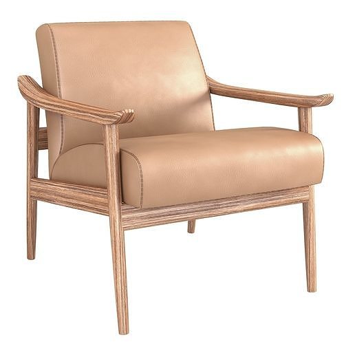 Mid-Century Leather-Wood Chair Low-poly 3D model