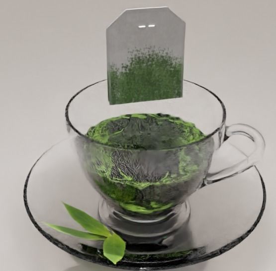 Green tea cup 3D model_3