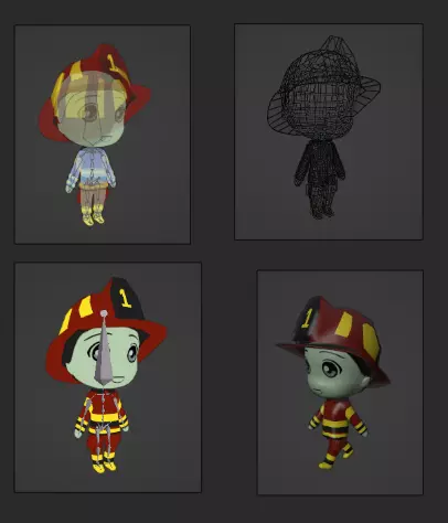 Chibi Model FIRE FIGHTER with Human Meta Rig Low-poly 3D model