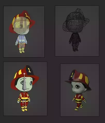 Chibi Model FIRE FIGHTER with Human Meta Rig Low-poly 3D model