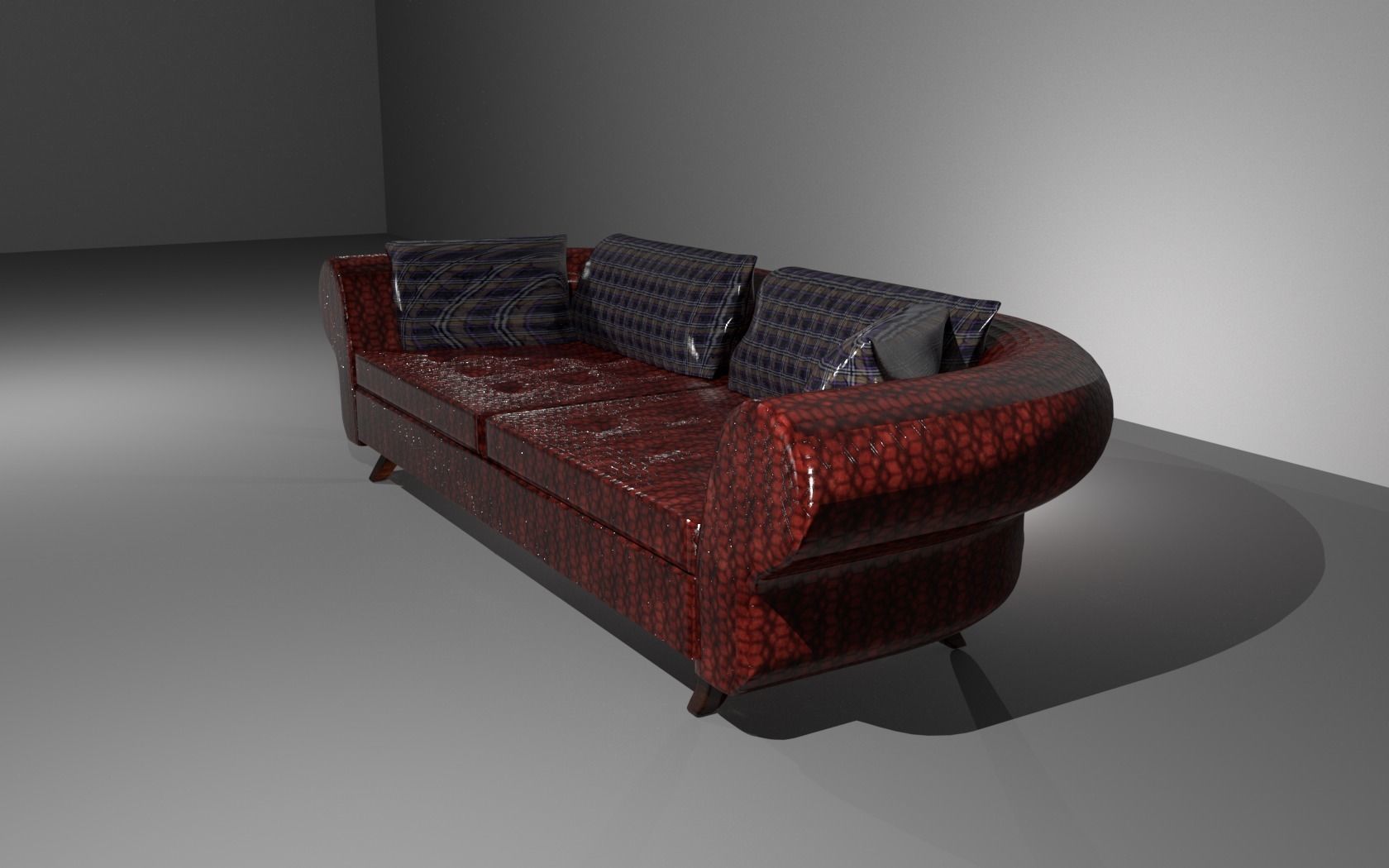 REd leather sofa 3D model_3