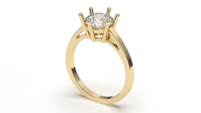 Six Prong Setting Solitaire Diamond Engagement Ring 3D print model