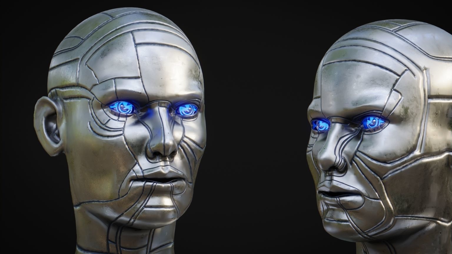 Female Robot Head Low-poly 3D model_1